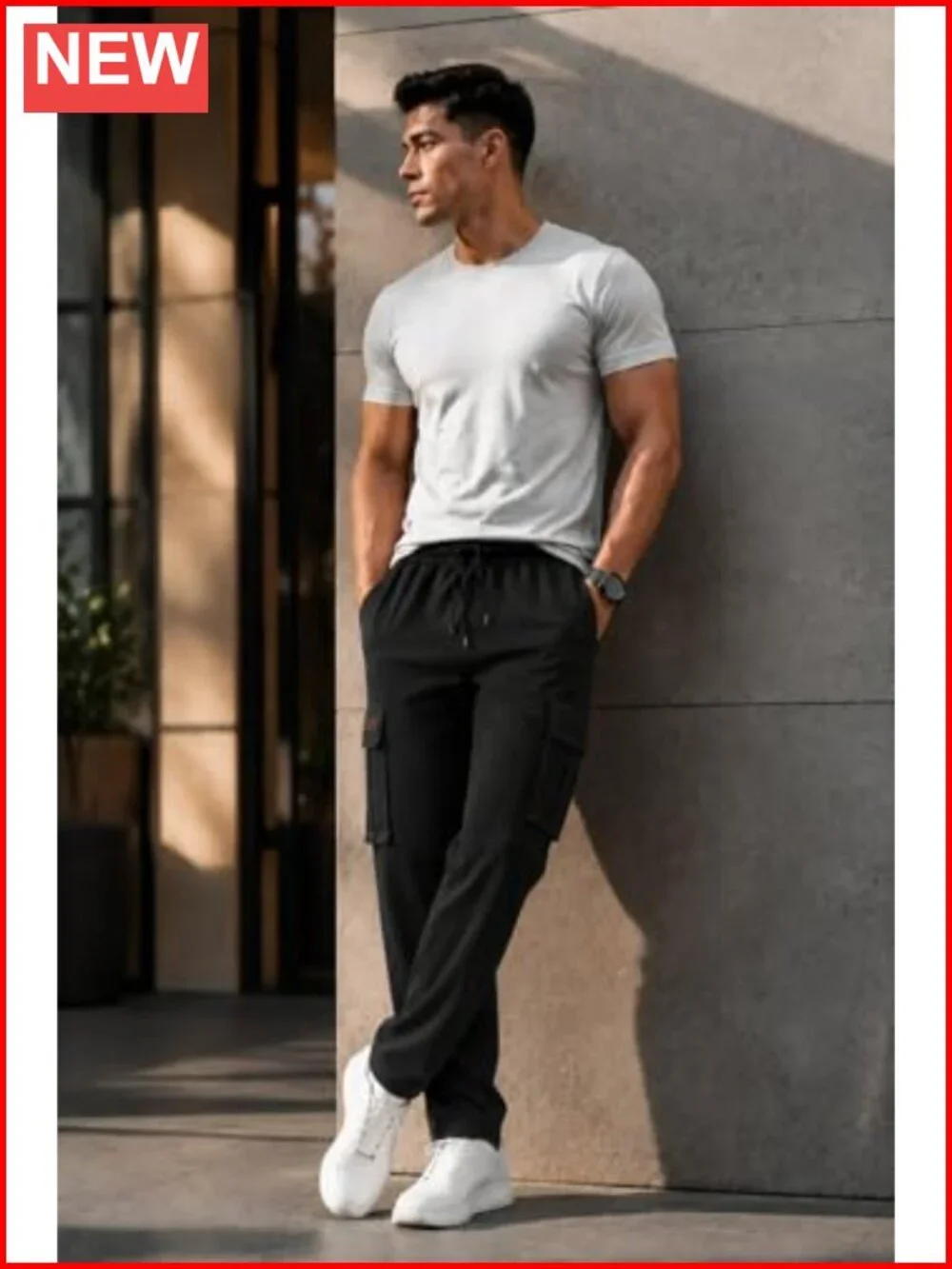Lightweight Cargo Pants Multi Pockets Drawstring Elastic Waist Men's Trousers